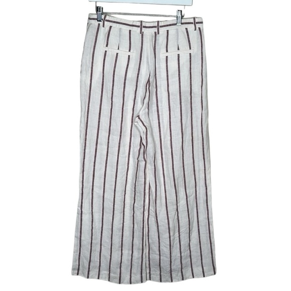 Theory Nadeema Linen Cropped High Rise Wide Leg Striped Pants Size 10 - Picture 7 of 14